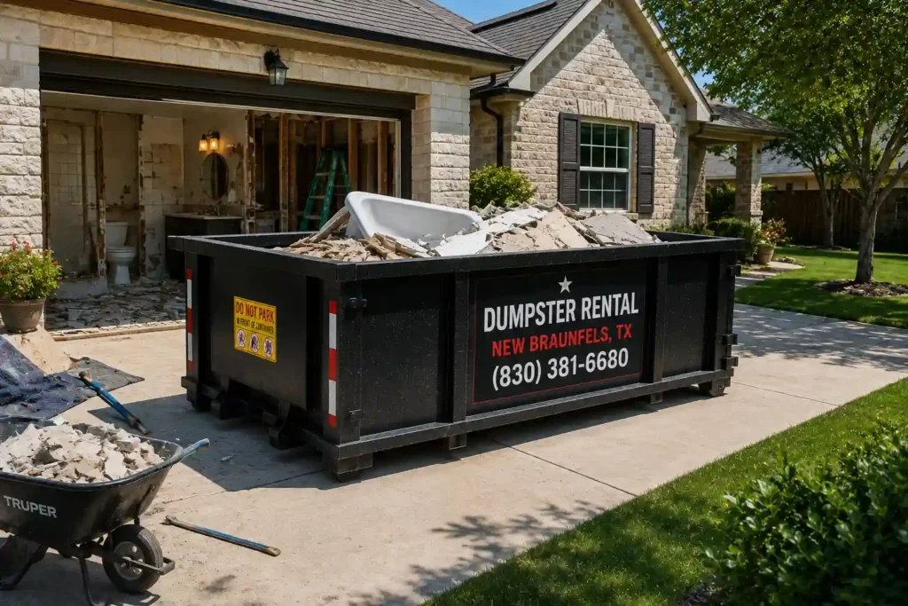 Proper dumpster placement for a bathroom remodel in New Braunfels TX