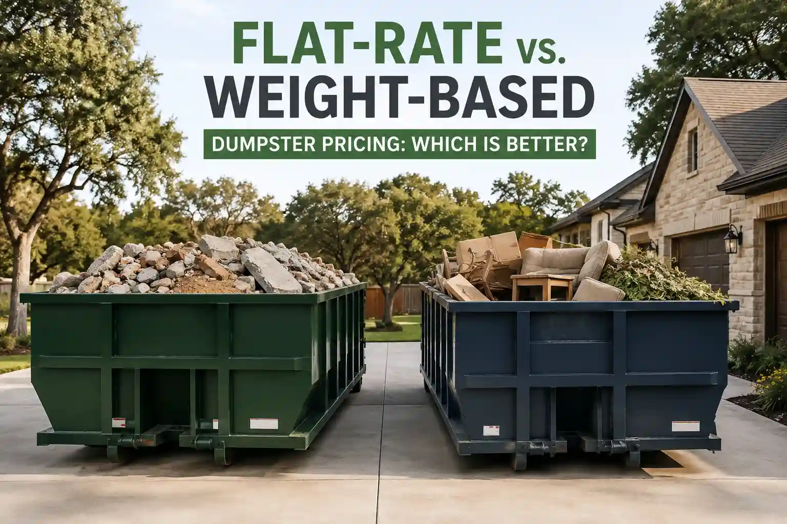 Flat-rate vs weight-based dumpster pricing in New Braunfels